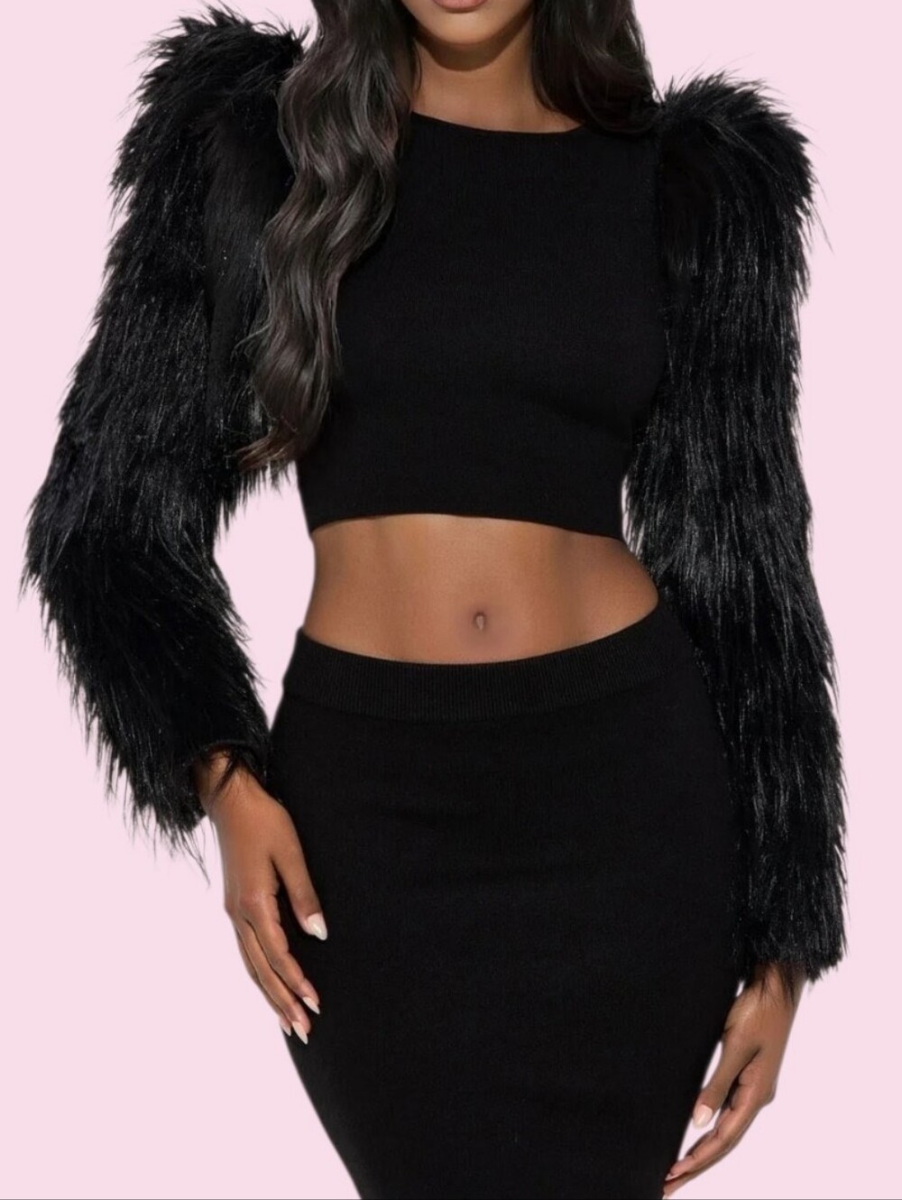 Rosetta Sweater Faux Fur Midi Skirt Set